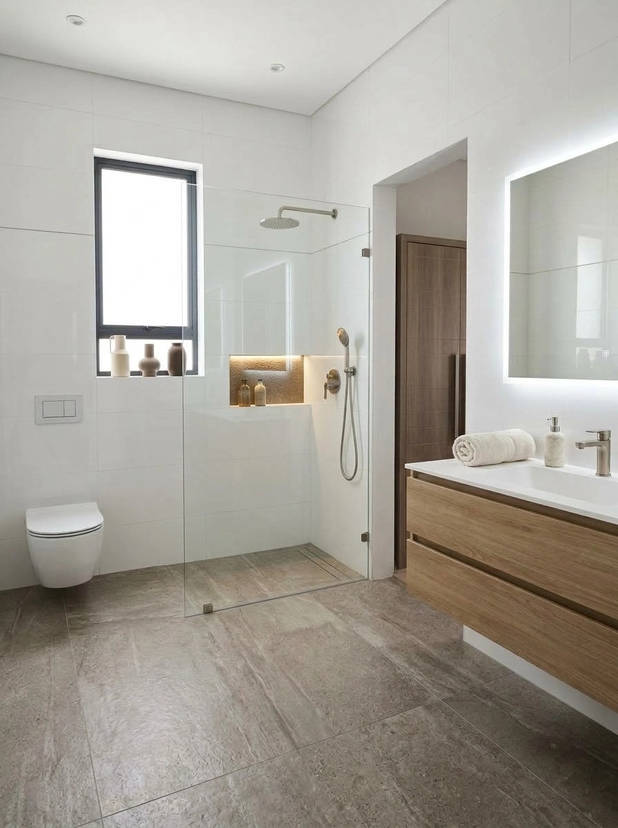 Bathroom interior in Minimalism style — photo by GenRoom AI