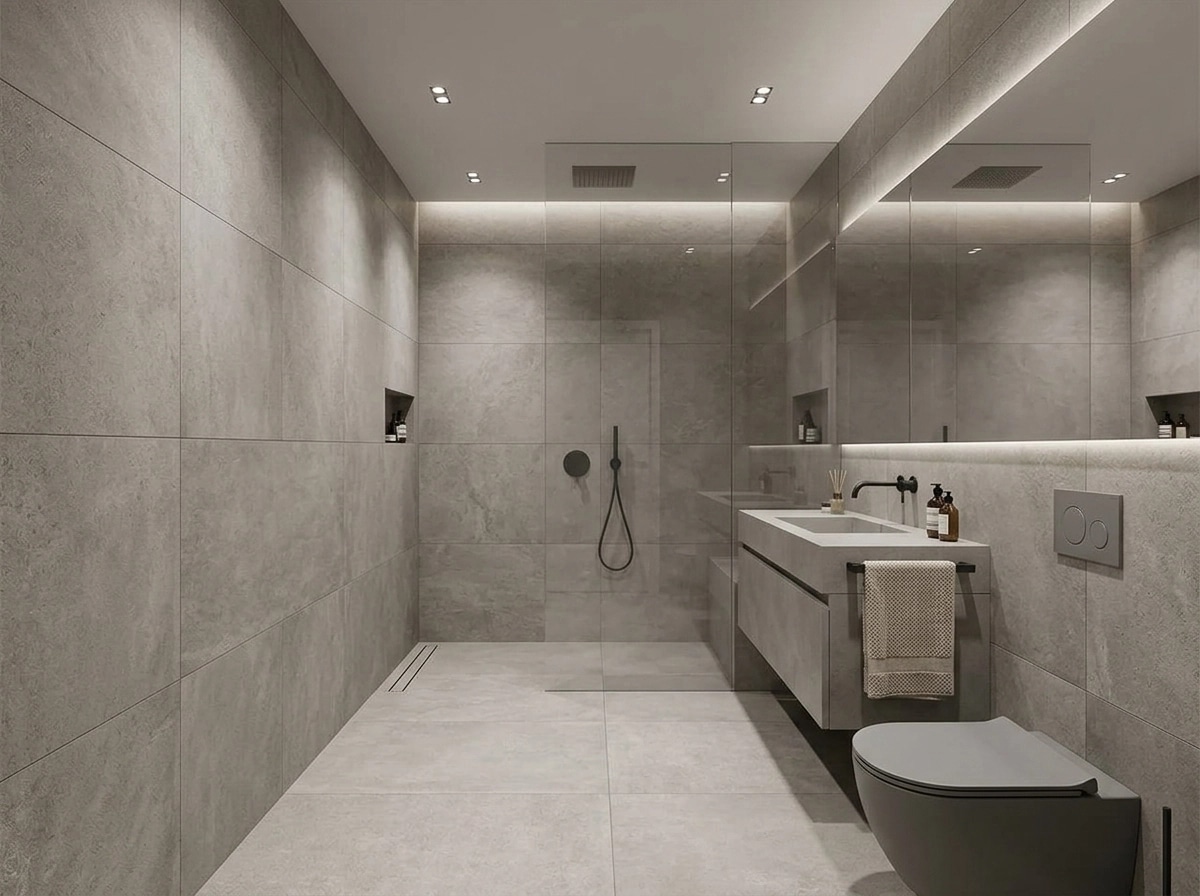 Bathroom interior in Minimalism style — photo by GenRoom AI
