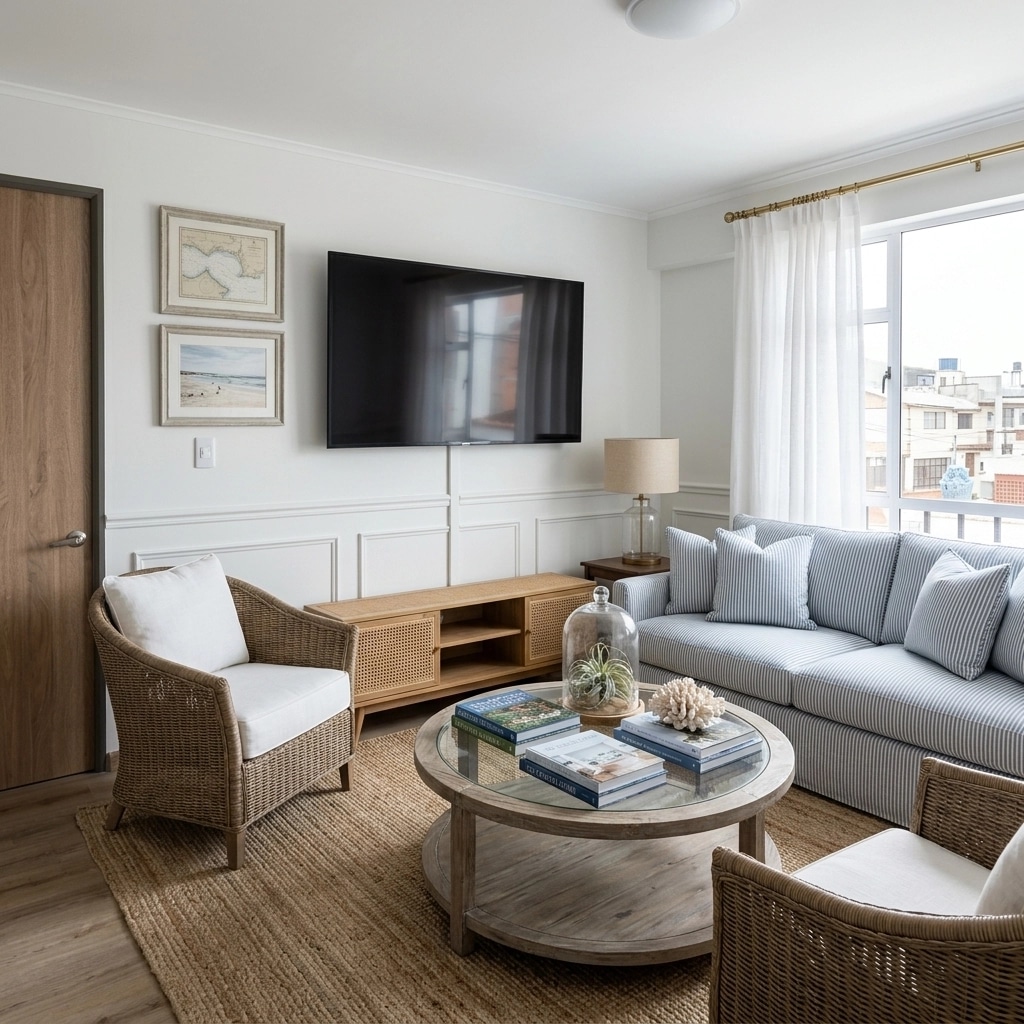 Coastal / Hamptons Living Room design — interior photo by GenRoom AI