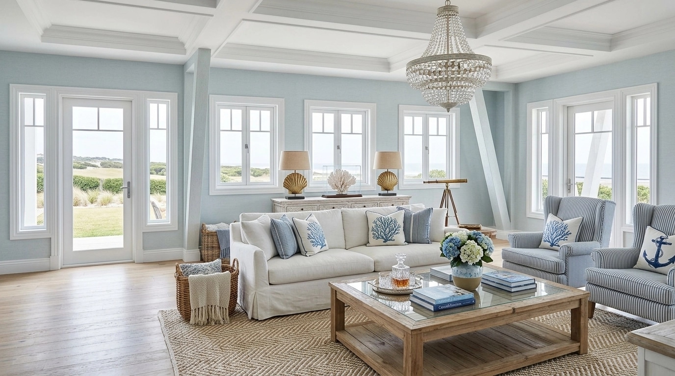 Interior design in Coastal / Hamptons style — Living Room by GenRoom AI