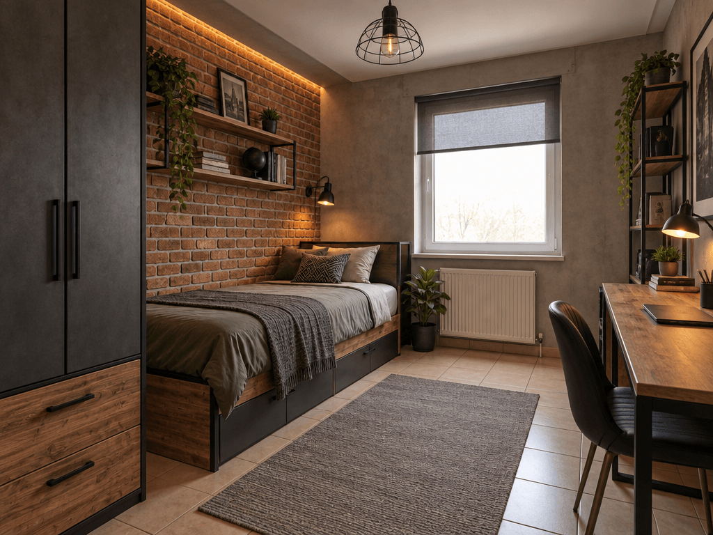 Interior design in Loft / Industrial style — Bedroom by GenRoom AI
