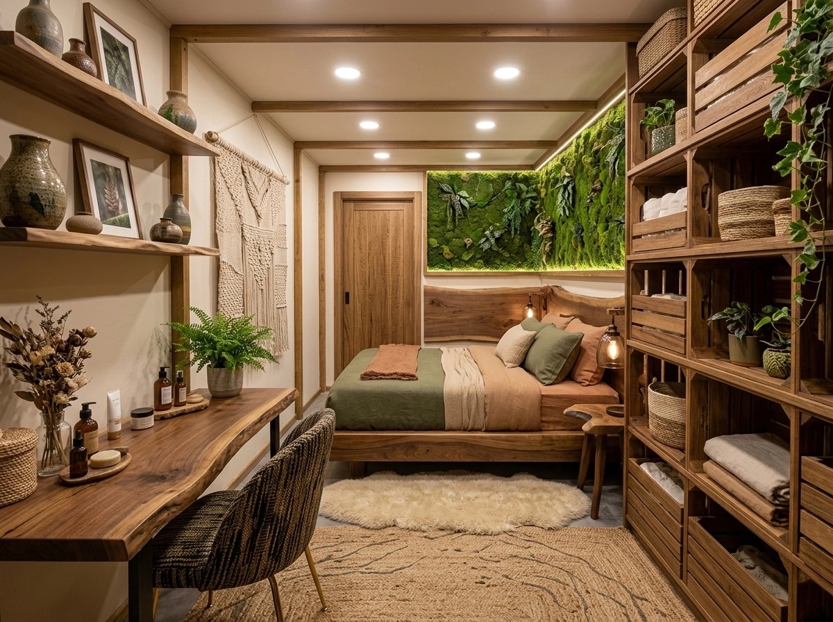 İç mekân tasarımı Biophilic stili — Yatak Odası GenRoom AI