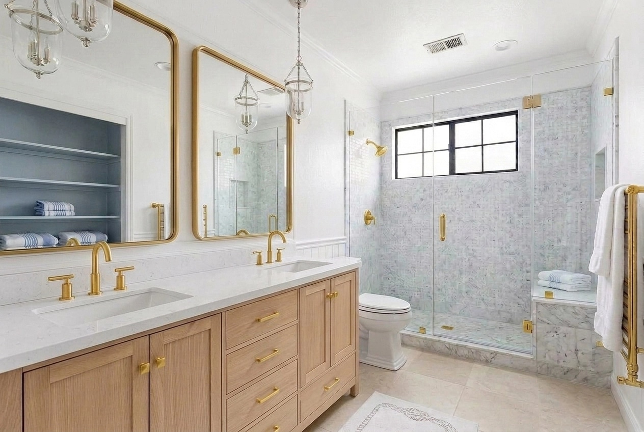 Interior desain di Coastal / Hamptons gaya — Kamar Mandi oleh GenRoom AI