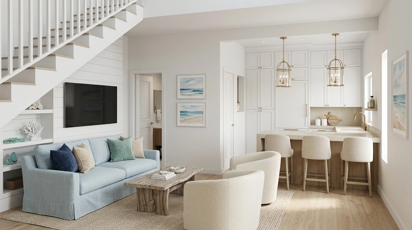 Interior design in Coastal / Hamptons style — Living Room by GenRoom AI