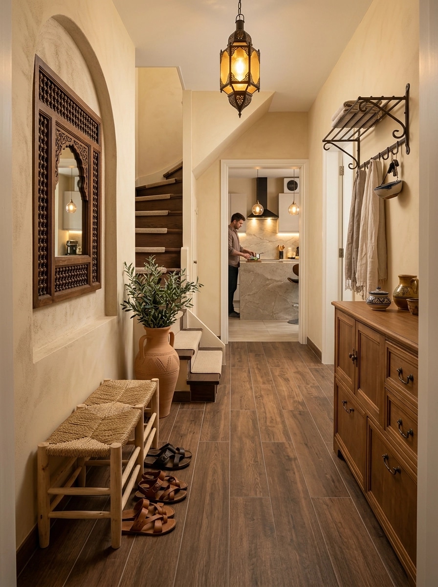 Hallway interior in Mediterranean style — photo by GenRoom AI