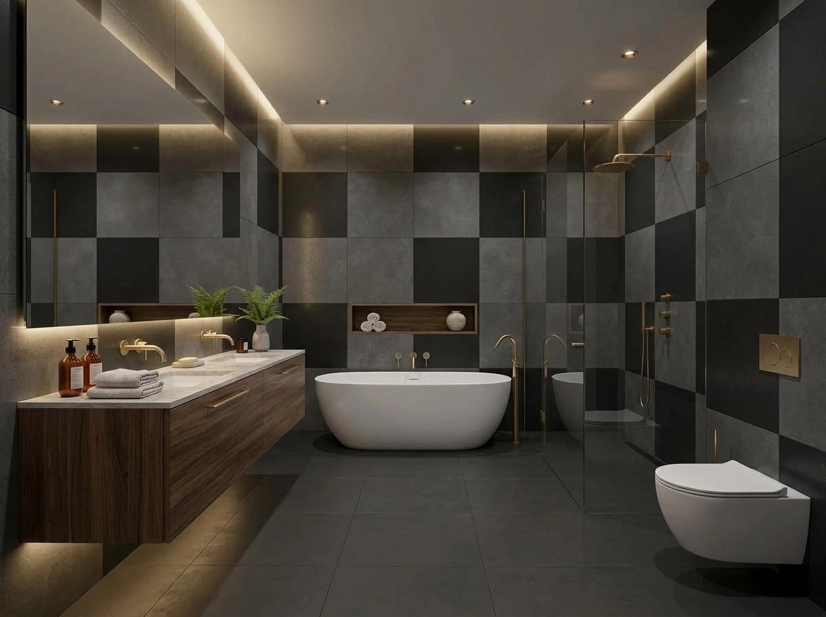 Bathroom interior in Modern Farmhouse style — photo by GenRoom AI