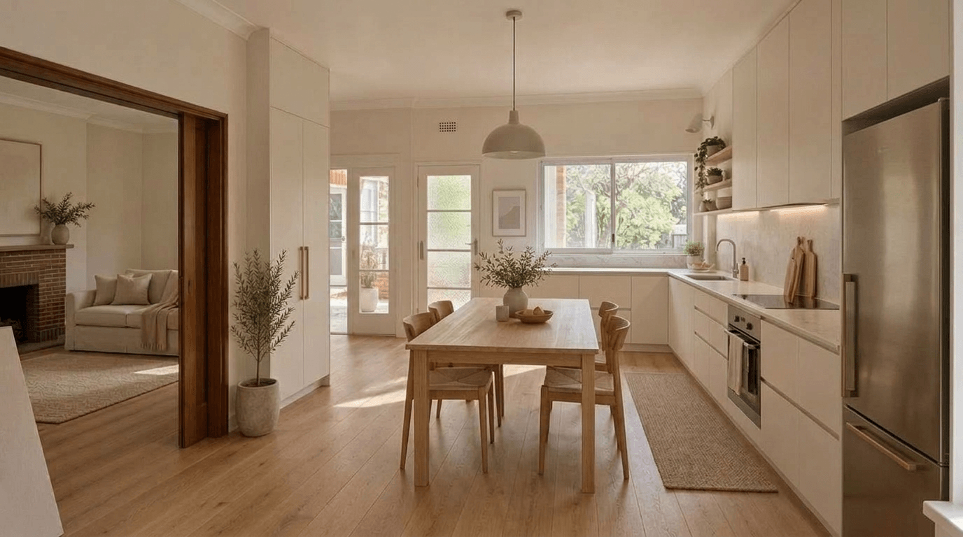 Kitchen interior in Minimalism style — photo by GenRoom AI