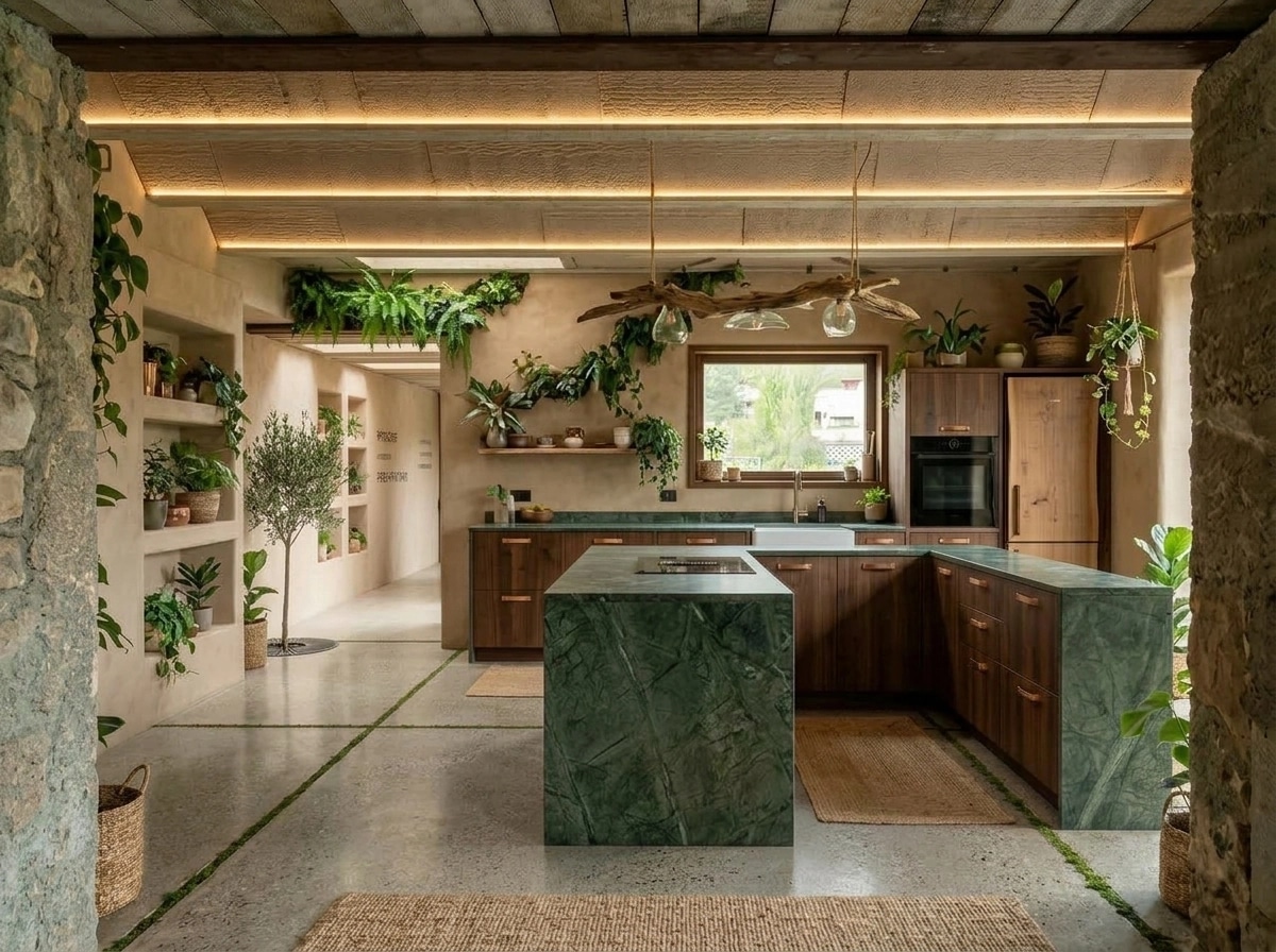Kitchen interior in Biophilic style — photo by GenRoom AI