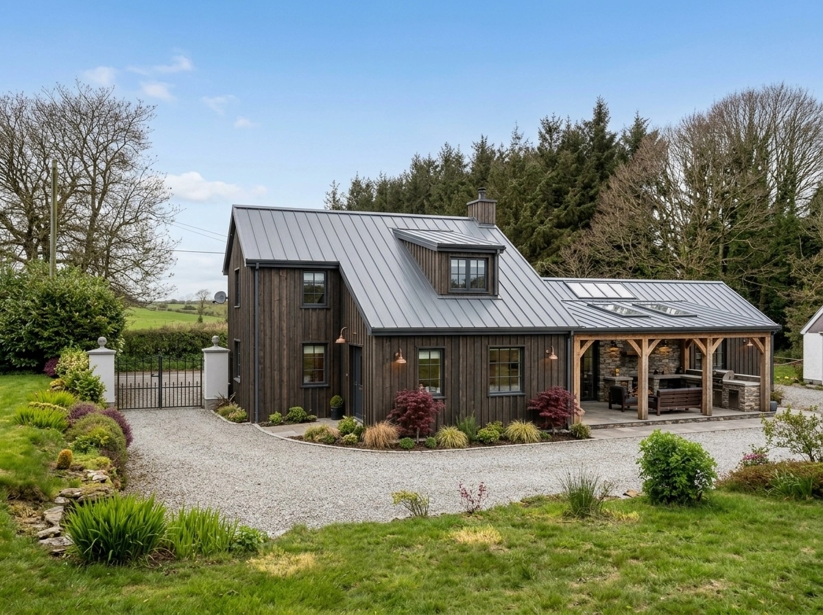 Facade design in Barnhouse Facade style — photo by GenRoom AI