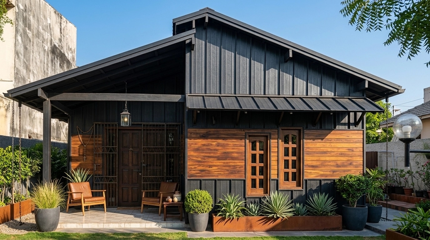 Facade design in Barnhouse Facade style — photo by GenRoom AI