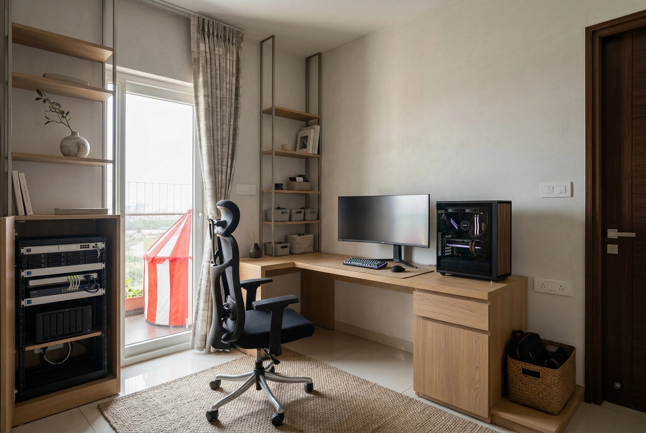 Office interior in Japandi style — photo by GenRoom AI