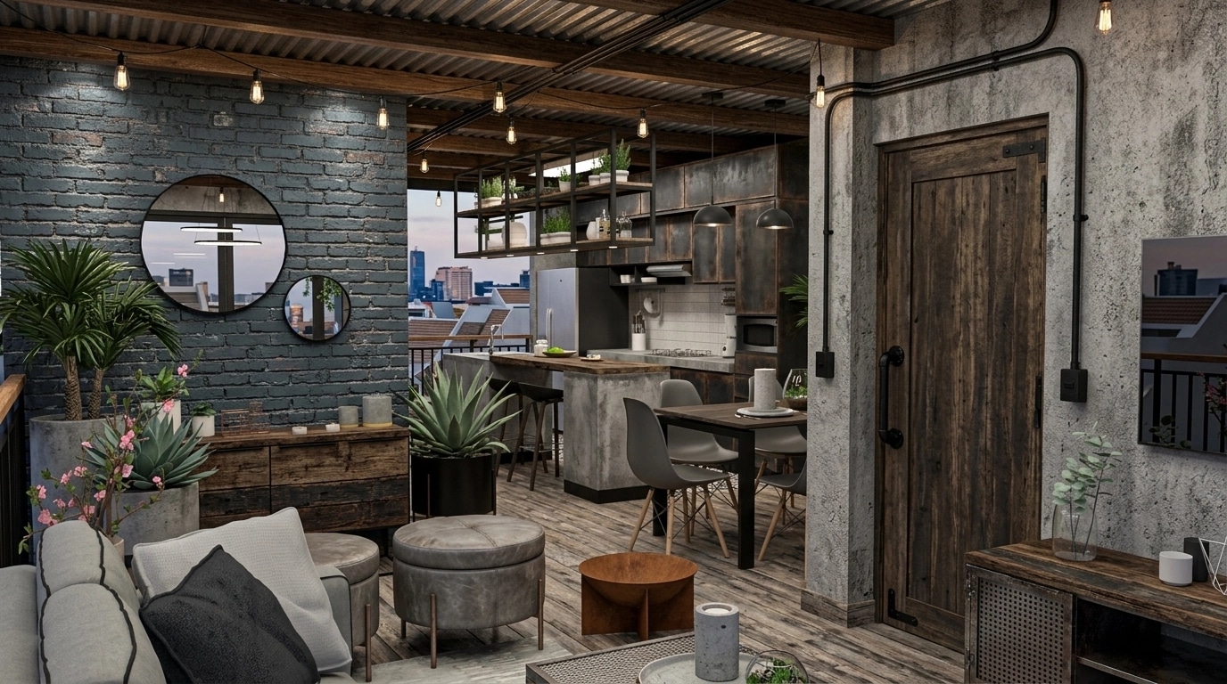 Interior design in Loft / Industrial style — terrace by GenRoom AI