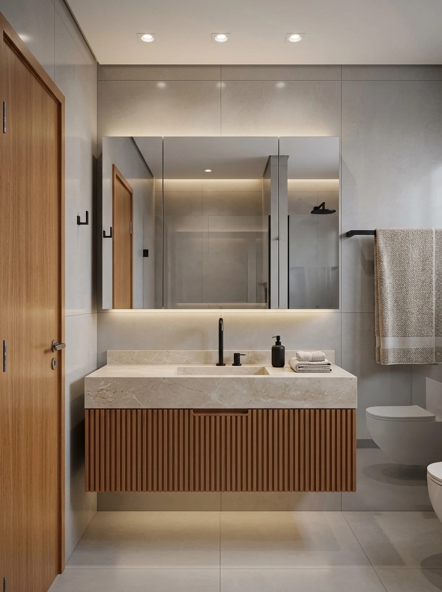 Bathroom interior in Minimalism style — photo by GenRoom AI