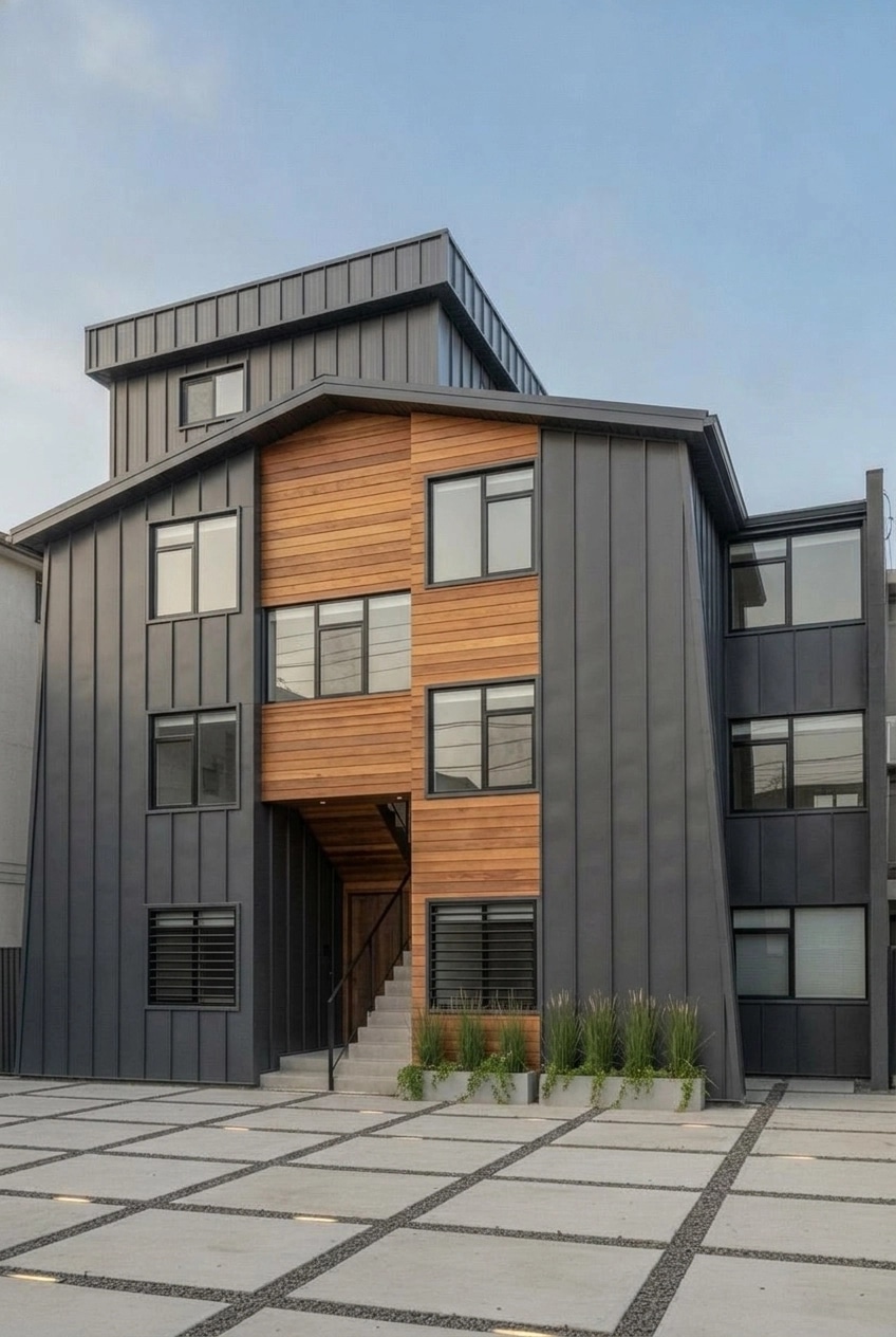 Facade design in Barnhouse Facade style — photo by GenRoom AI