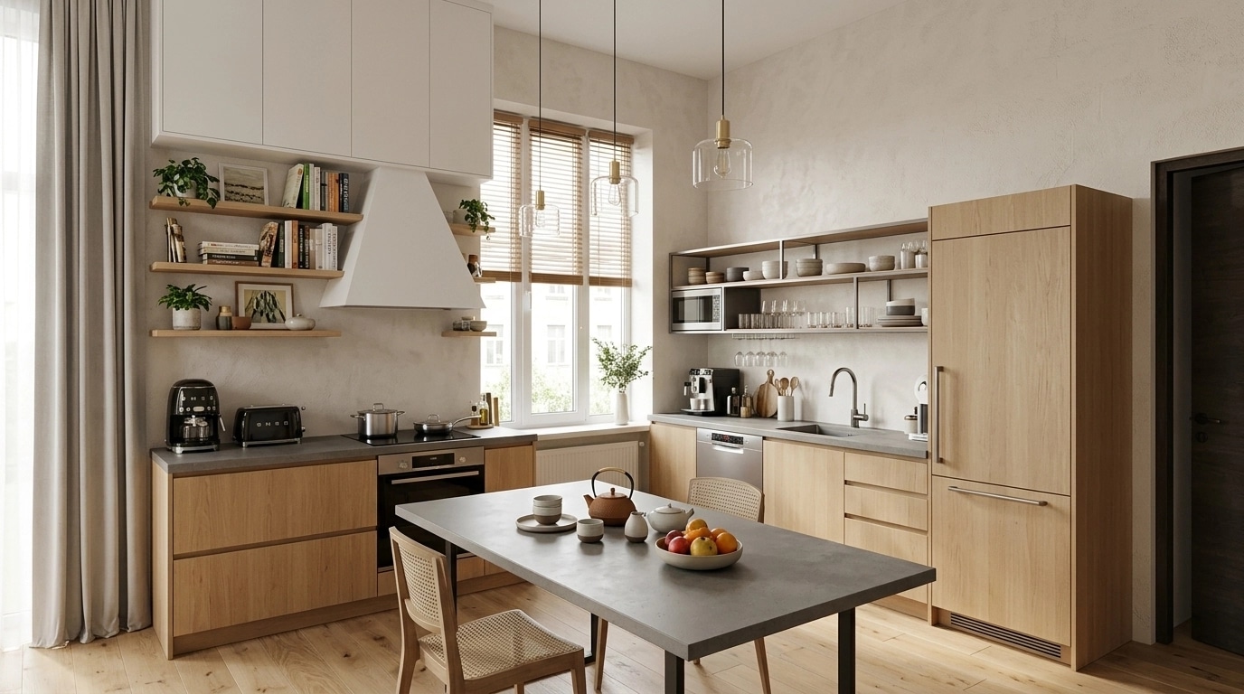 Kitchen interior in Scandinavian style — photo by GenRoom AI
