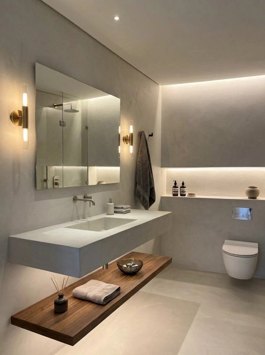 Bathroom interior in Minimalism style — photo by GenRoom AI