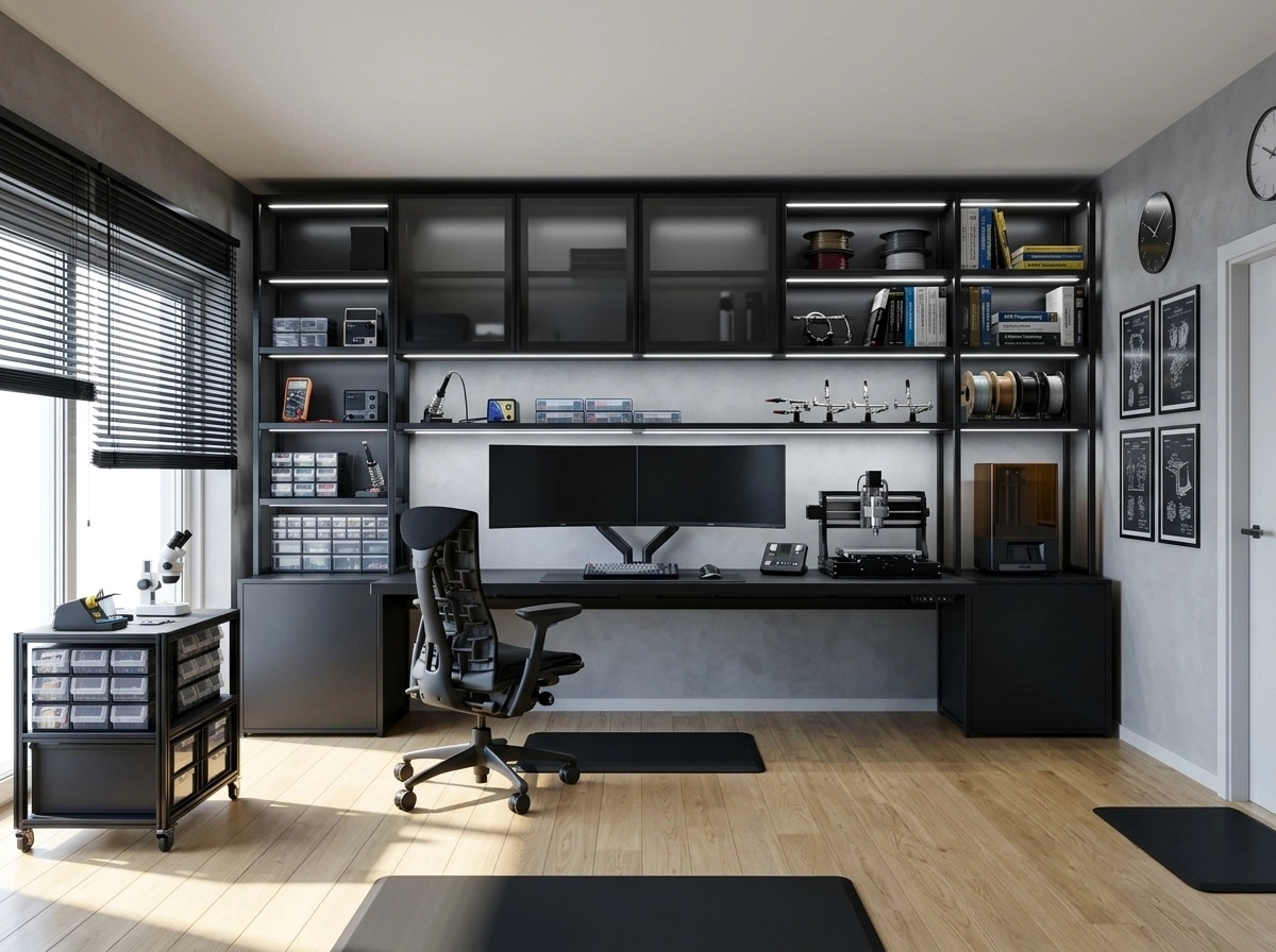 Interior design in Blacktec style — home_office by GenRoom AI
