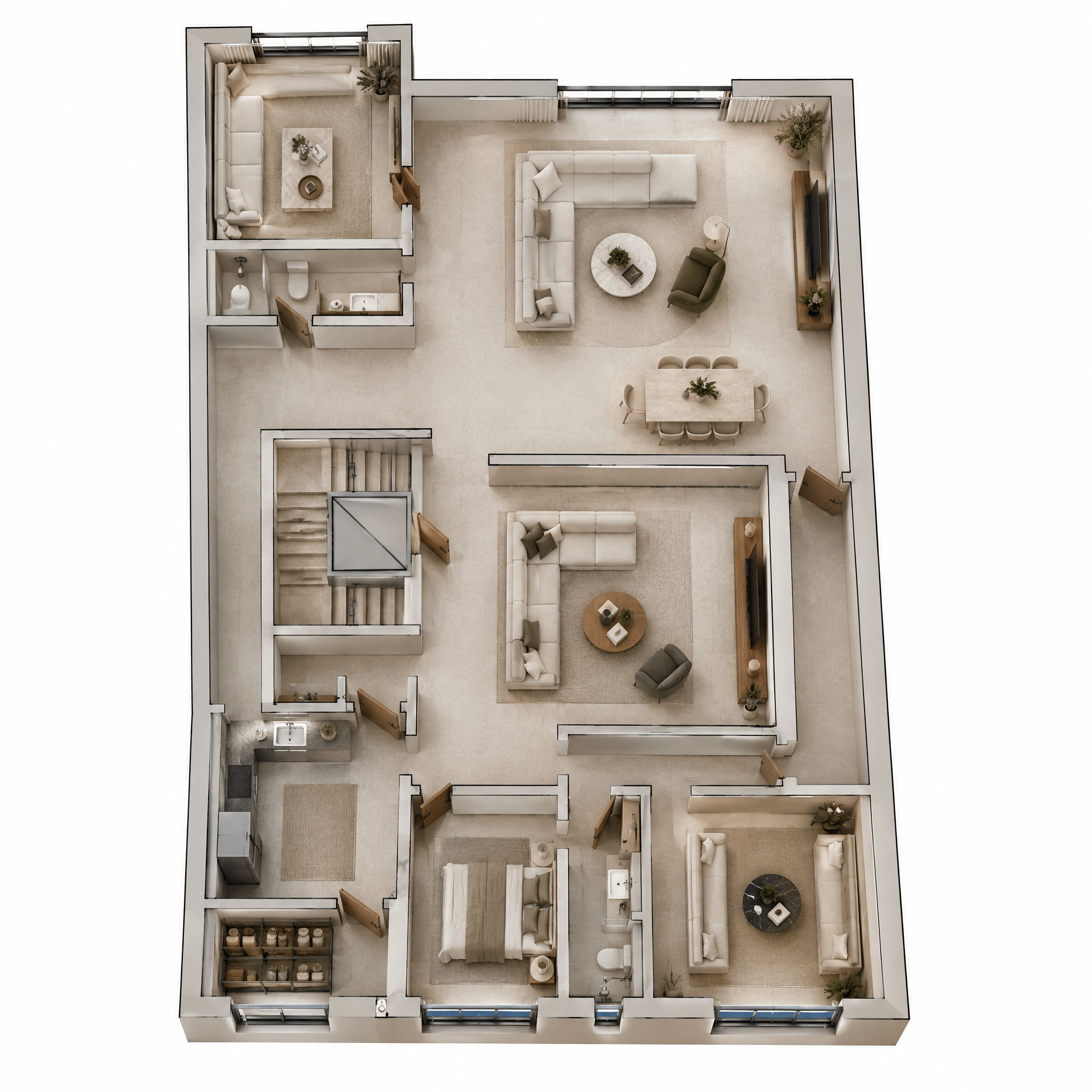 Design d'interni in stile Minimalism — Soggiorno di GenRoom AI