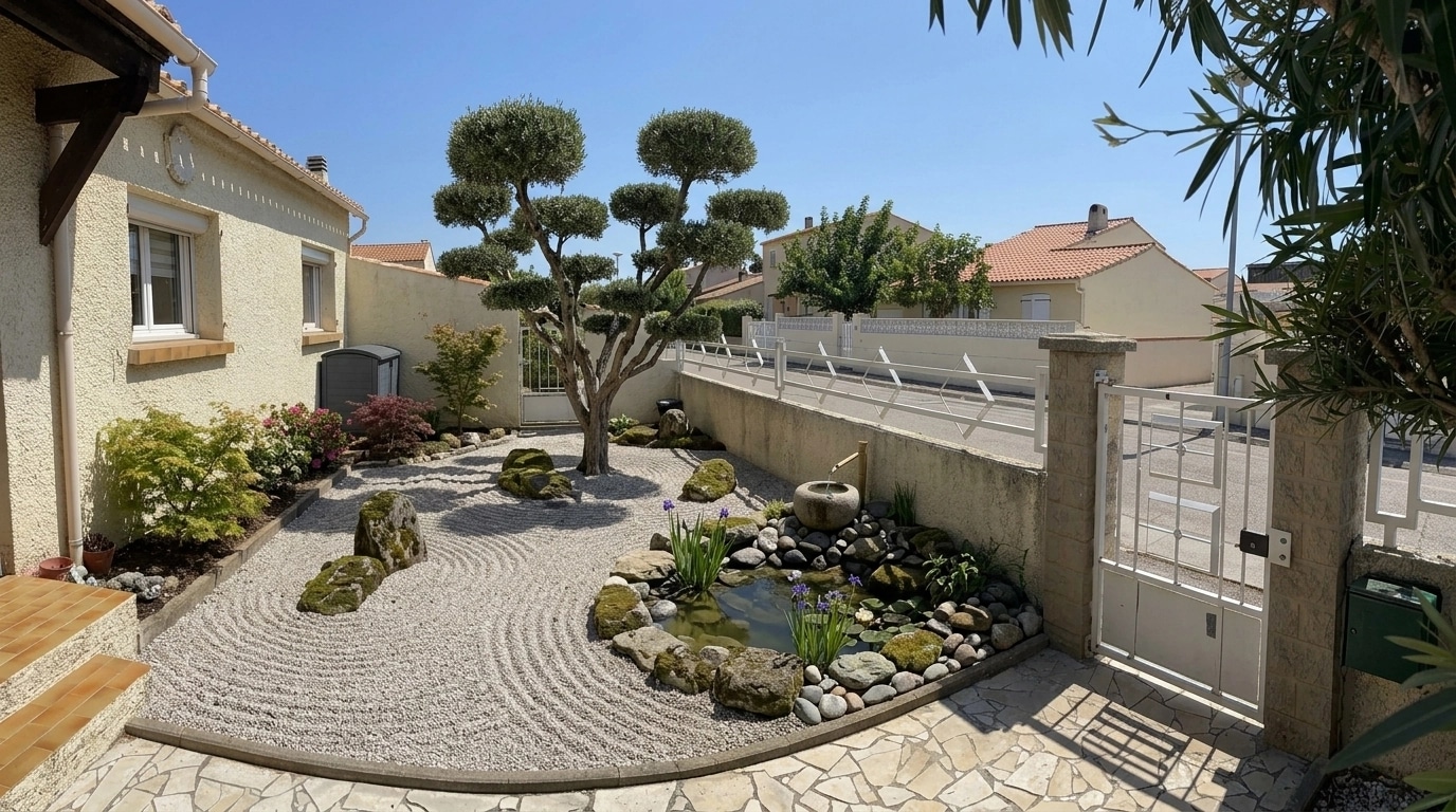 Návrh krajiny ve stylu Japanese Garden styl — Dvůr od GenRoom AI
