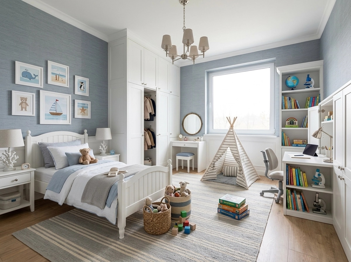 Coastal / Hamptons Kids Room design — interior photo by GenRoom AI