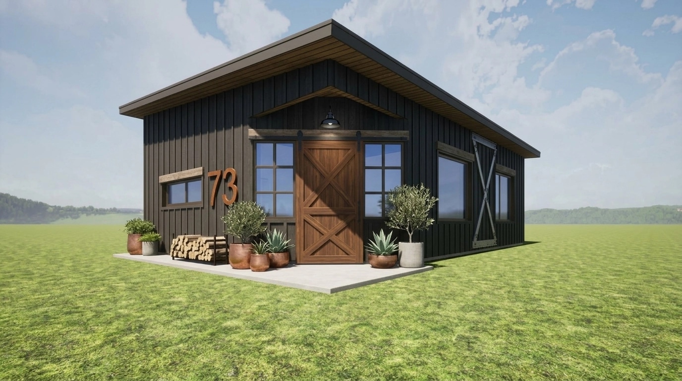 Facade design in Barnhouse Facade style — photo by GenRoom AI