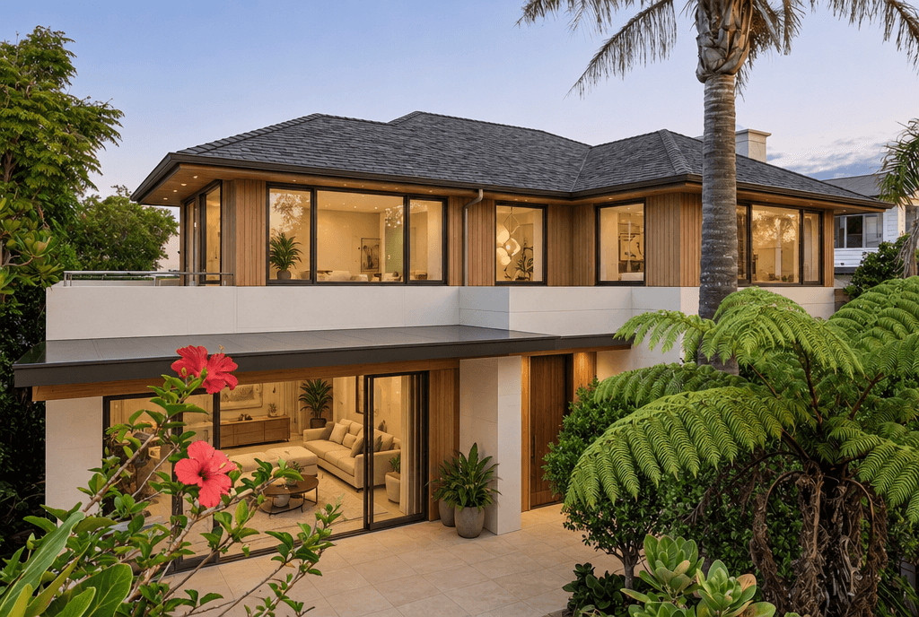Fasad desain di Contemporary Facade gaya — Fasad oleh GenRoom AI