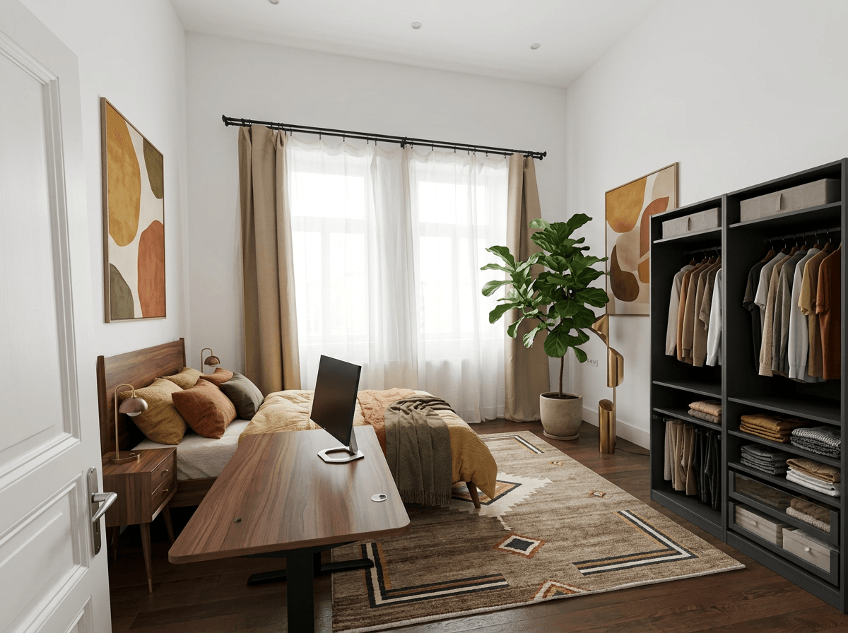 Interior design in Mid-Century Modern style — Bedroom by GenRoom AI