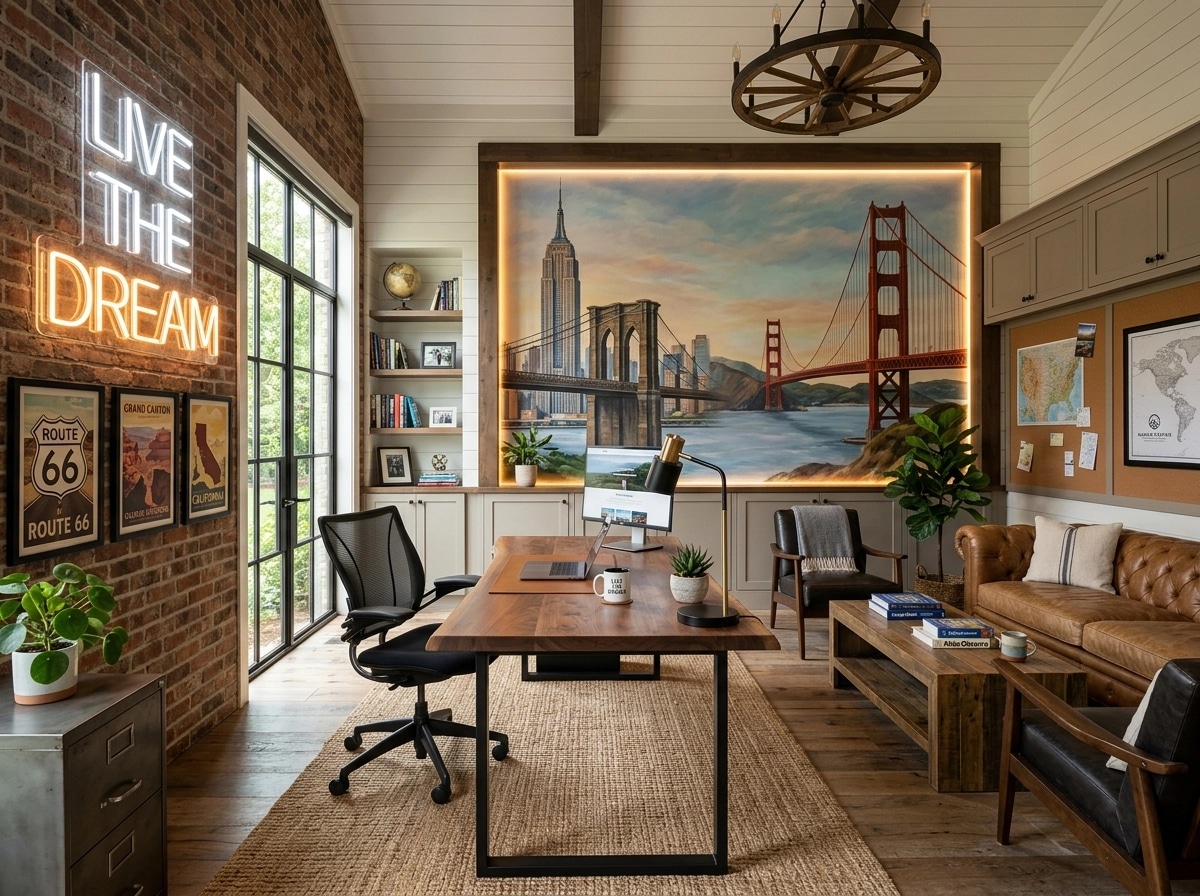 Office interior in Modern Farmhouse style — photo by GenRoom AI