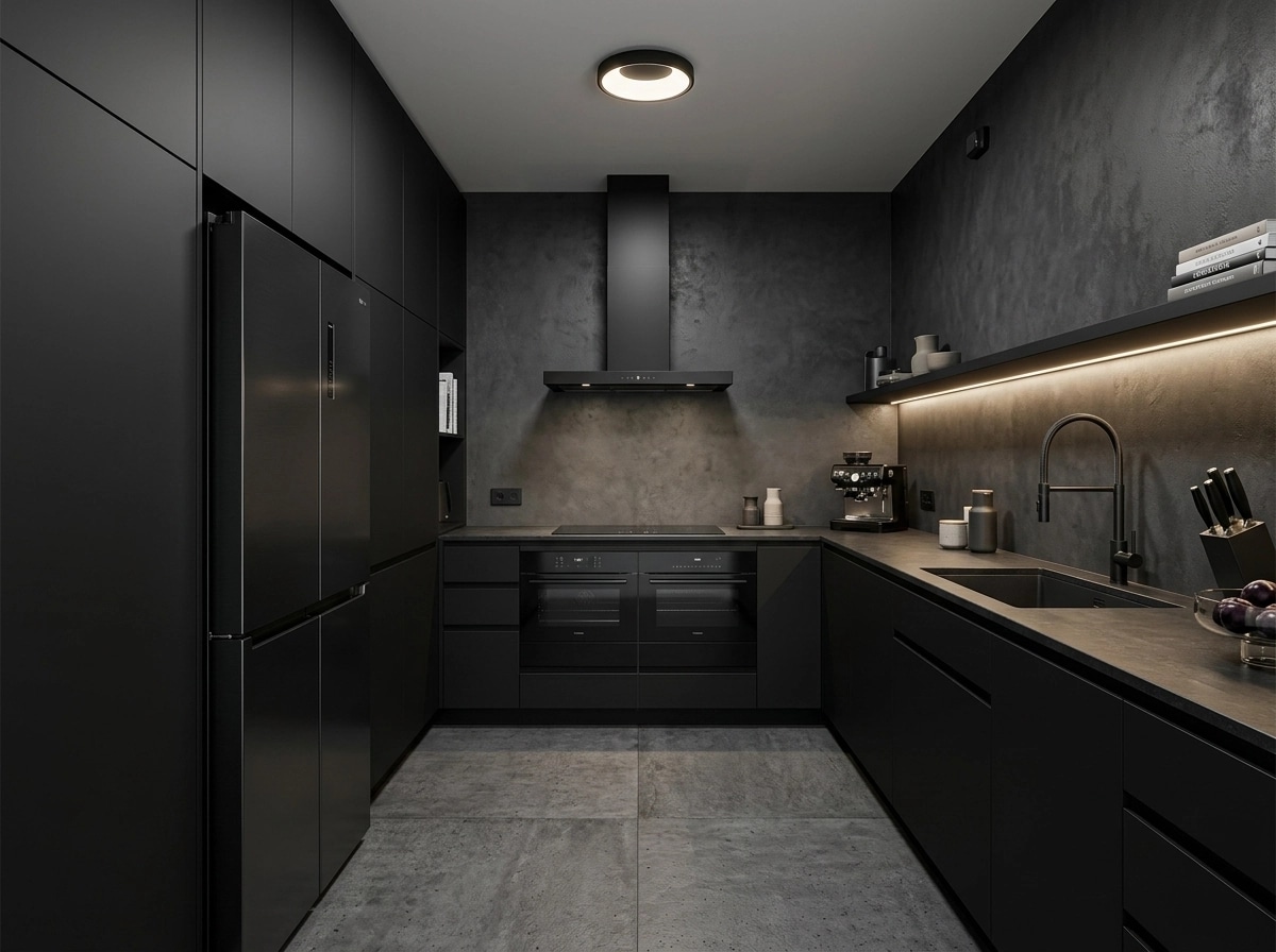 Kitchen interior in Blacktec style — photo by GenRoom AI