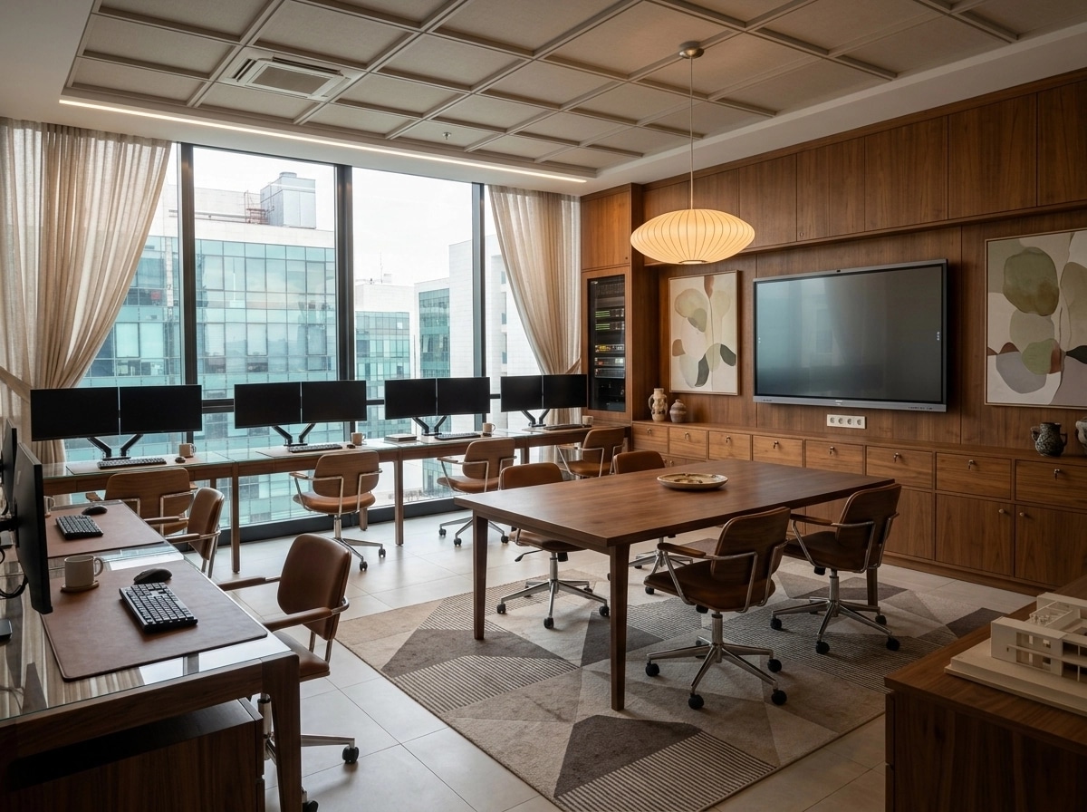 Office interior in Mid-Century Modern style — photo by GenRoom AI