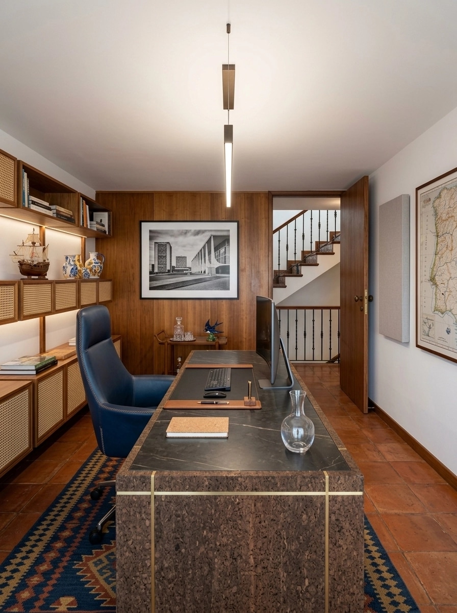 Office interior in Portuguese Modern style — photo by GenRoom AI