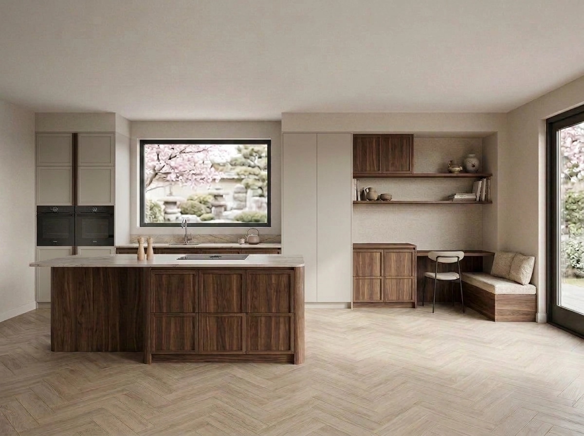 Kitchen interior in Japandi style — photo by GenRoom AI