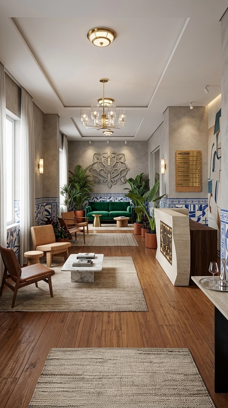 Interior design in Portuguese Modern style — lobby by GenRoom AI