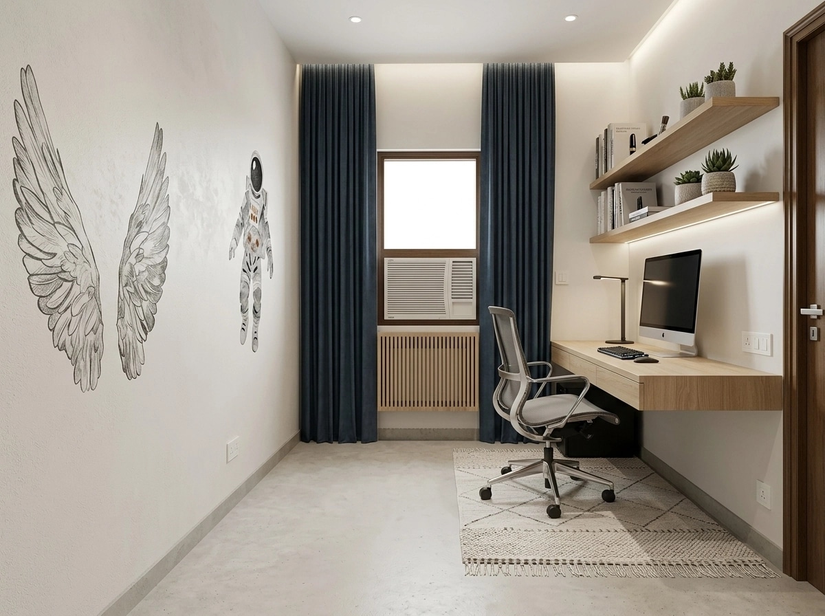Office interior in Minimalism style — photo by GenRoom AI