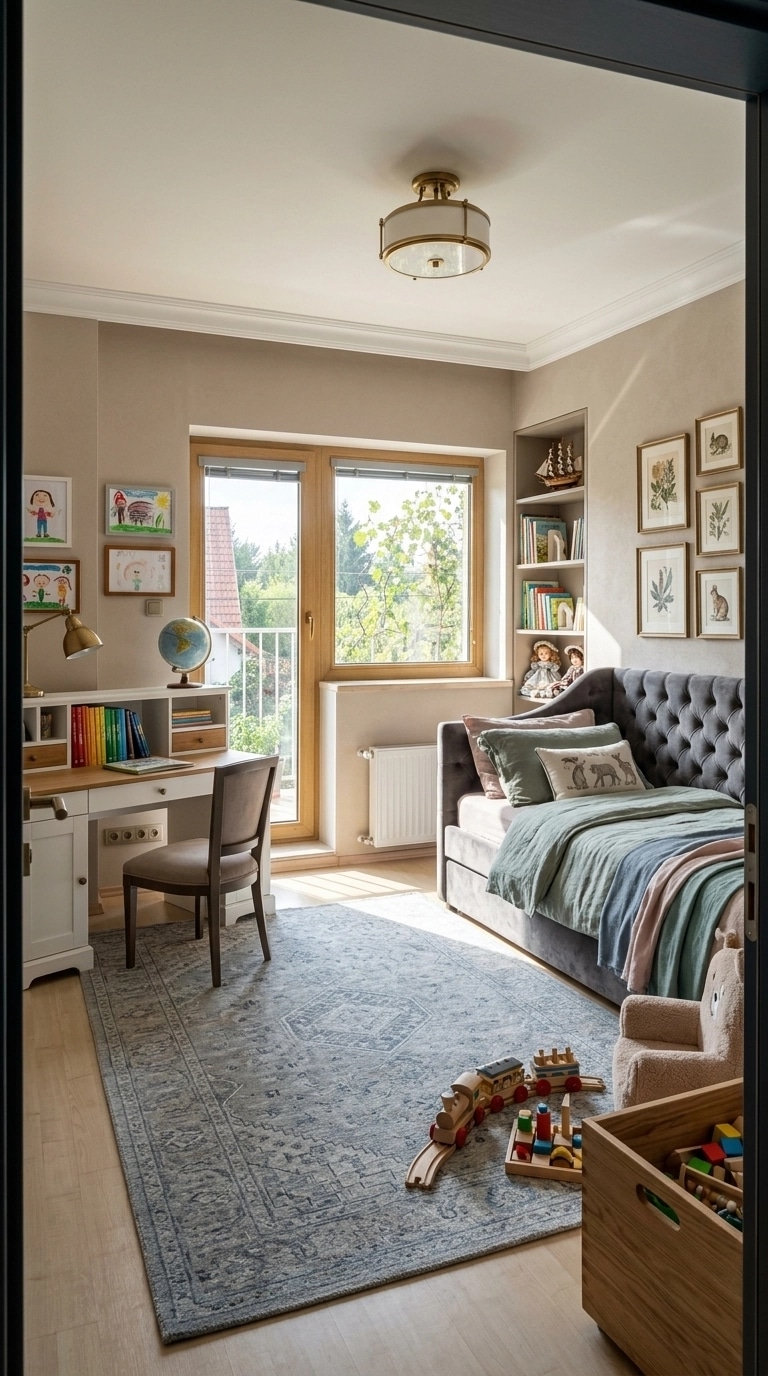 Transitional Kids Room design — interior photo by GenRoom AI