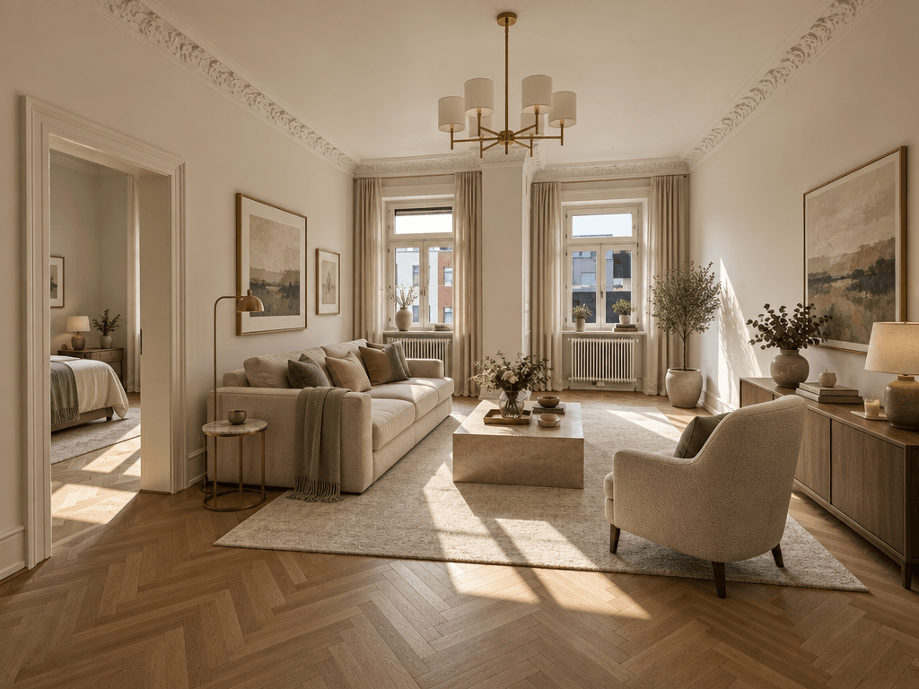 Neoclassic Living Room design — interior photo by GenRoom AI