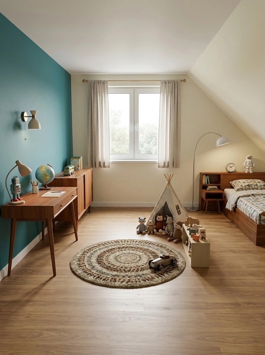 Interior design in Mid-Century Modern style — Kids Room by GenRoom AI