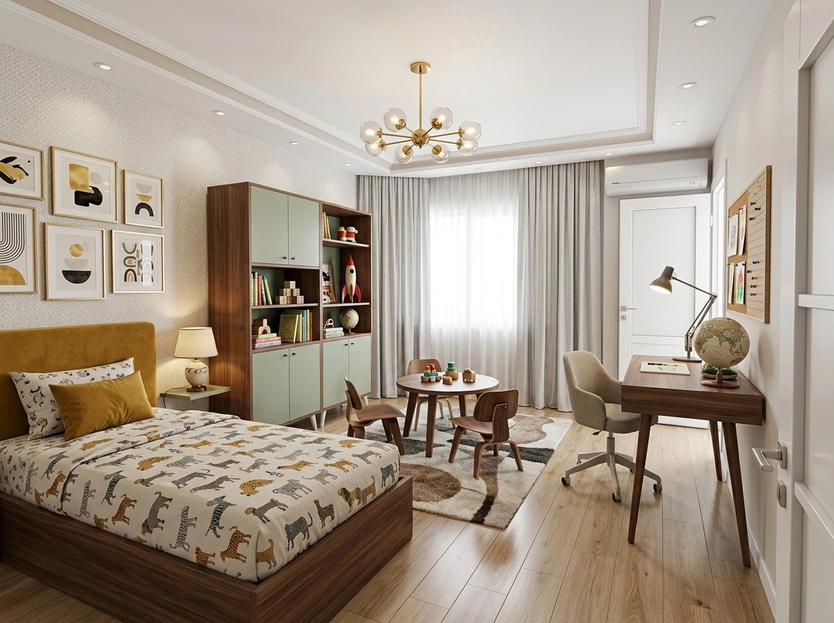 Mid-Century Modern Kids Room design — interior photo by GenRoom AI