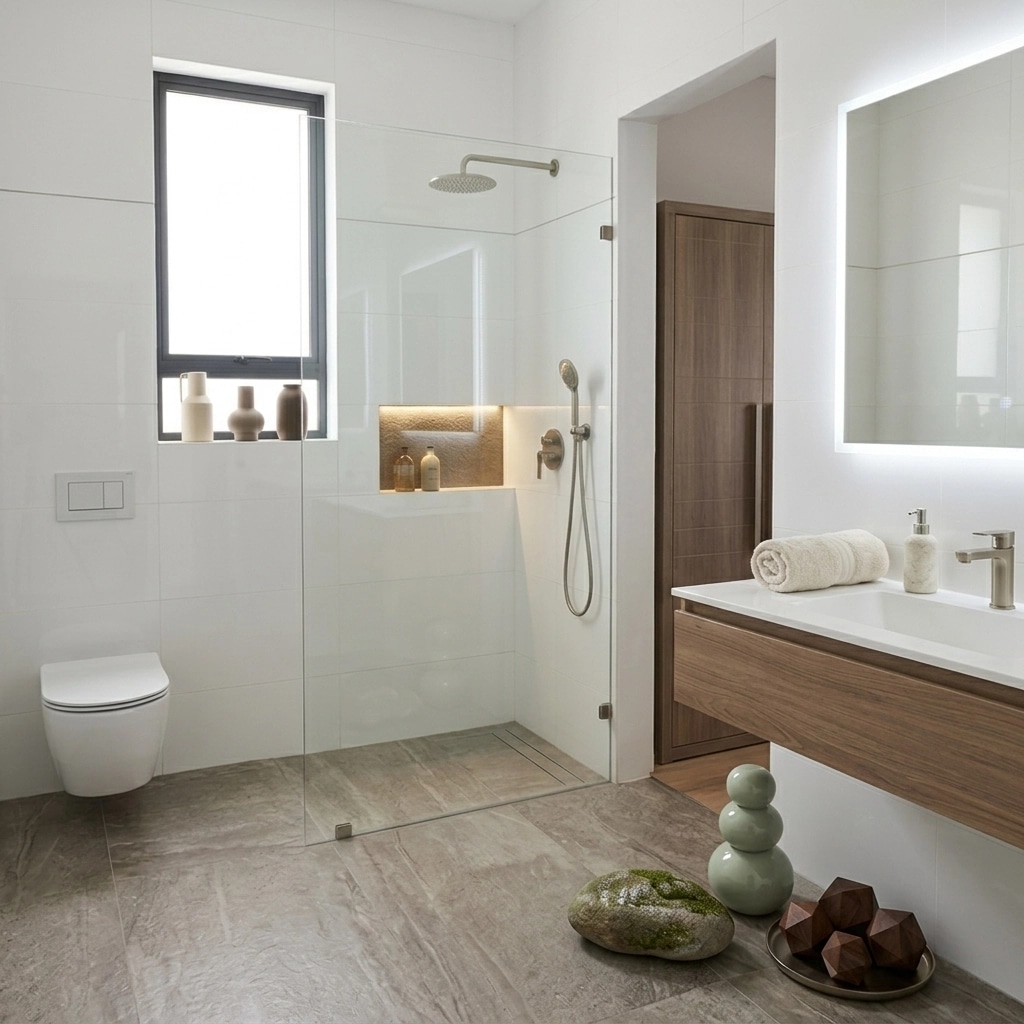 Bathroom interior in Minimalism style — photo by GenRoom AI
