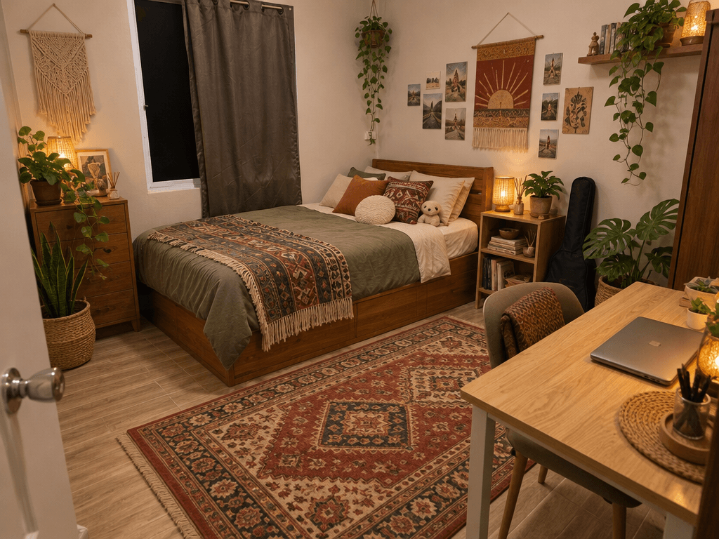 Design d'interni in stile Bohemian — Camera da letto di GenRoom AI