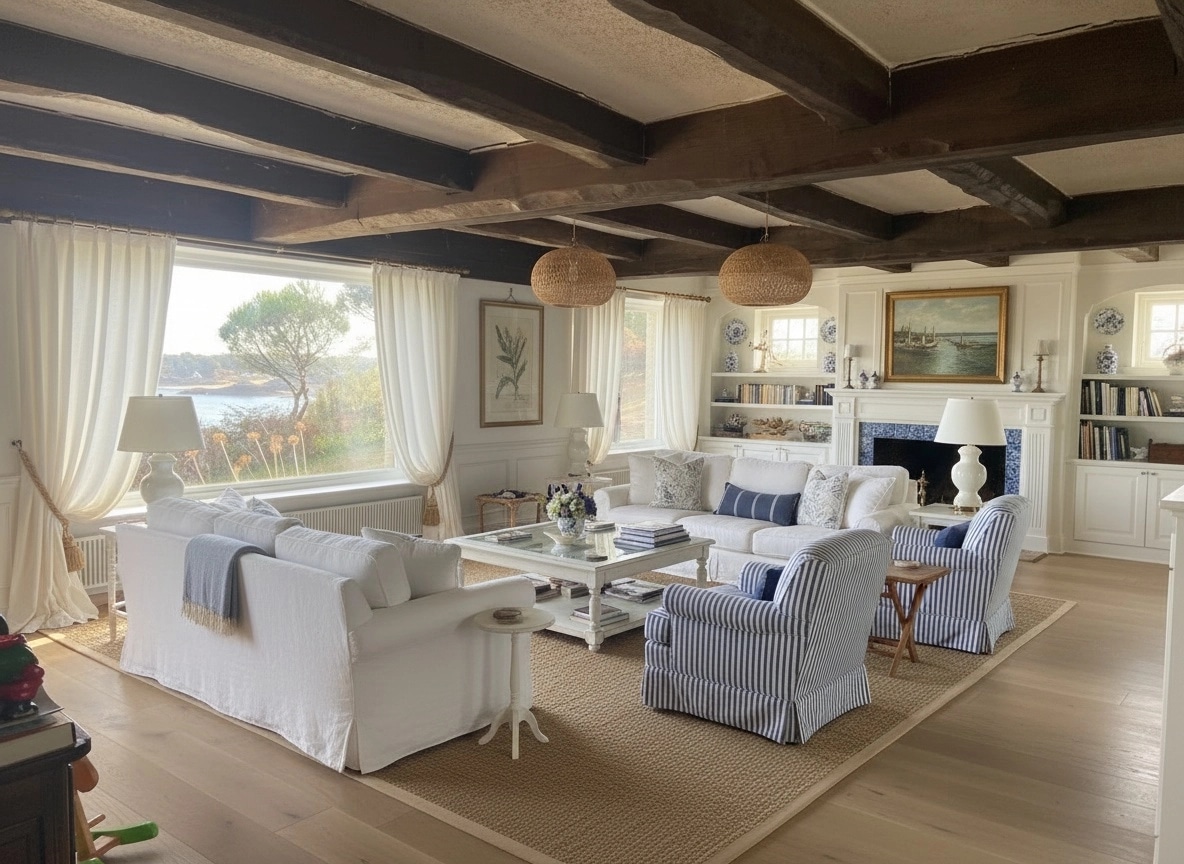 Coastal / Hamptons Sala de Estar design — interior photo by GenRoom AI