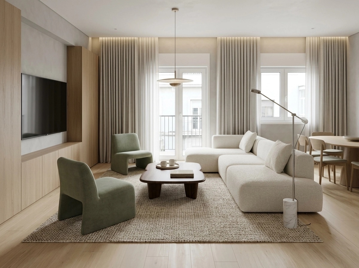 İç mekân tasarımı Minimalism stili — Oturma Odası GenRoom AI