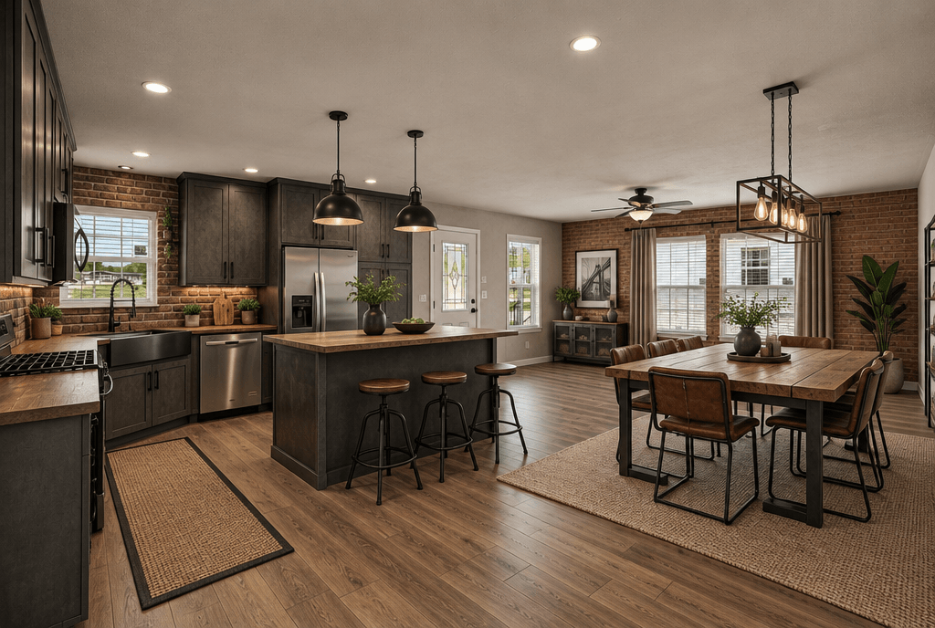 Design d'interni in stile Loft / Industrial — Cucina di GenRoom AI