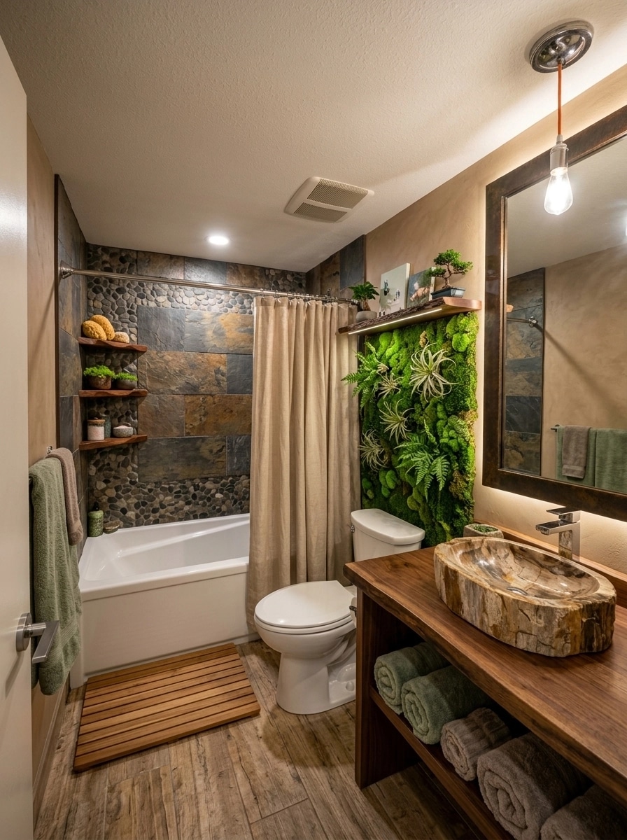 Bathroom interior in Biophilic style — photo by GenRoom AI