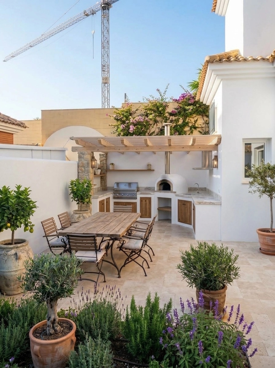 Peyzaj tasarımı Mediterranean Yard stili — Bahçe GenRoom AI