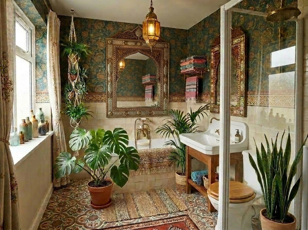 Bathroom interior in Bohemian style — photo by GenRoom AI