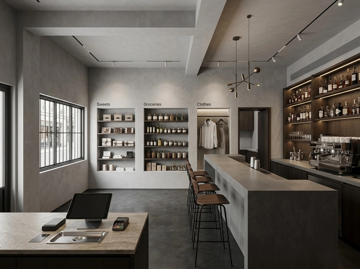 Interior design in Minimalism style — bar by GenRoom AI