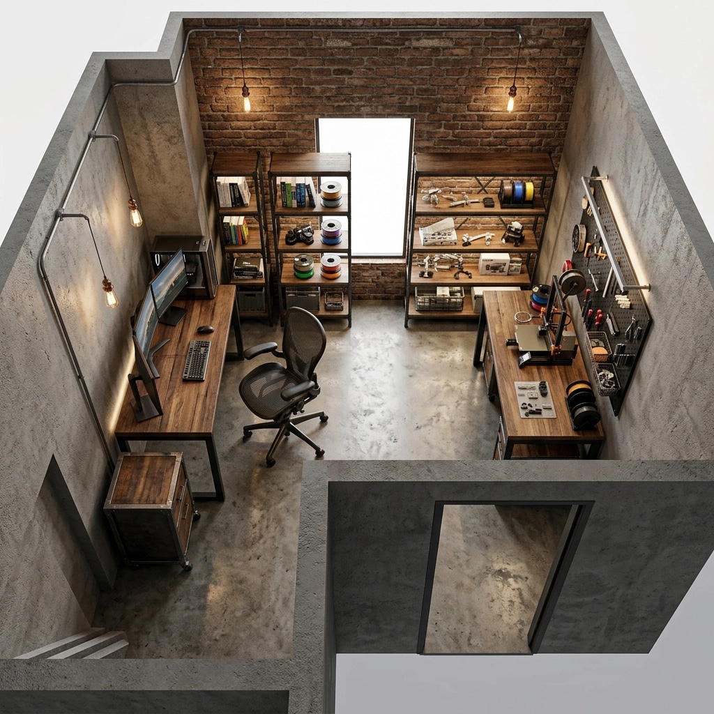 Office interior in Loft / Industrial style — photo by GenRoom AI