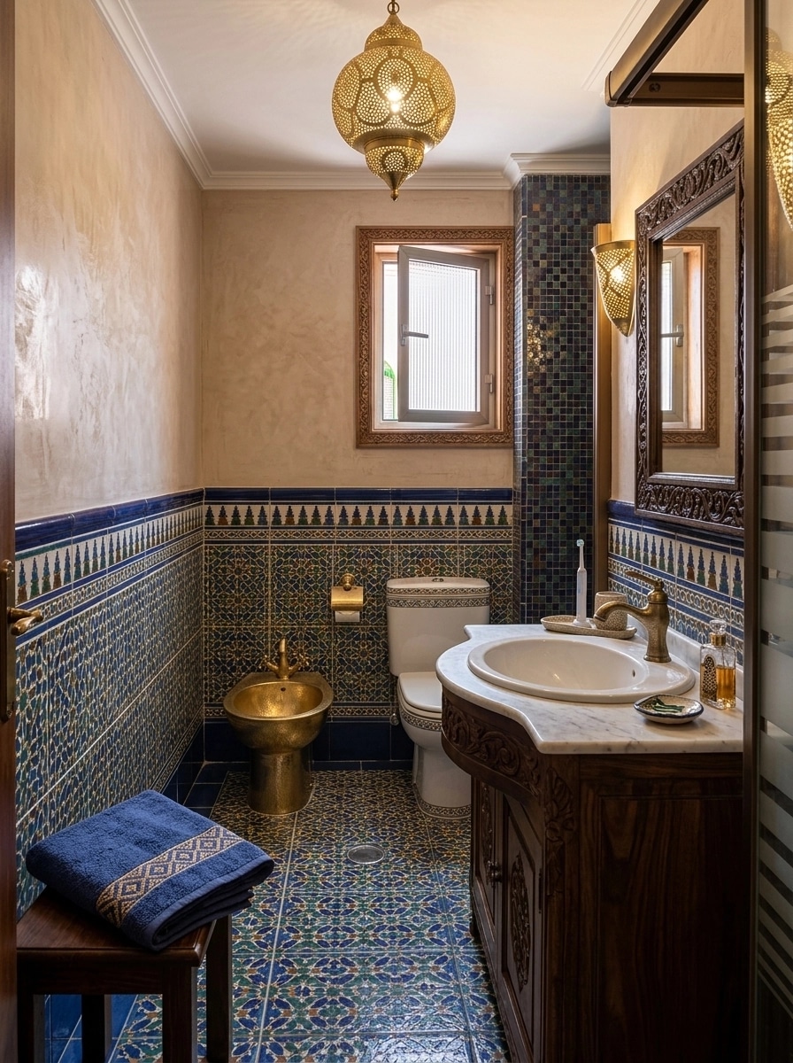 Bathroom interior in Andalusian style — photo by GenRoom AI