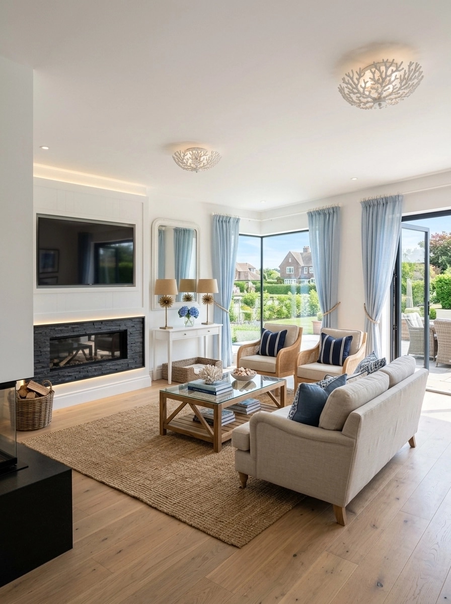Coastal / Hamptons Living Room design — interior photo by GenRoom AI